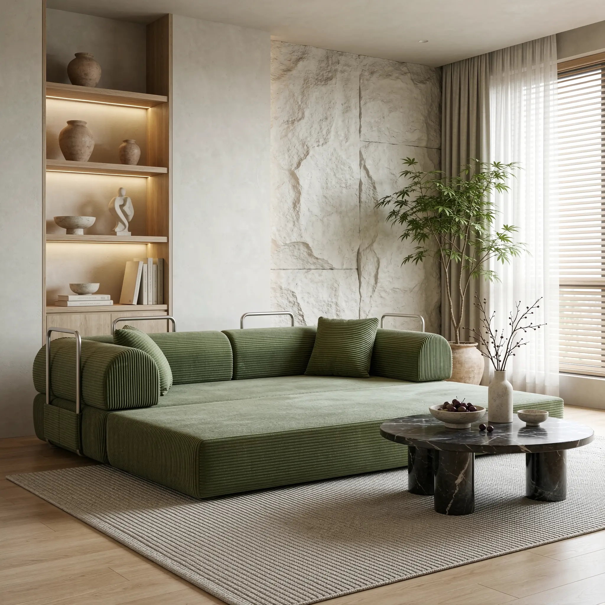 2-in-1 foldable design turns a cozy couch into a full pull-out bed in seconds—no tools, no frame, just lift and slide. Perfect for movie nights and overnight guests.