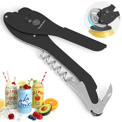 IKKLE 5-in-1 Beverage Can Opener, Can Top Remover for Soda and Beer, Bottle Opener, Wine Corkscrew, Foil Cutter and Tab Lifter