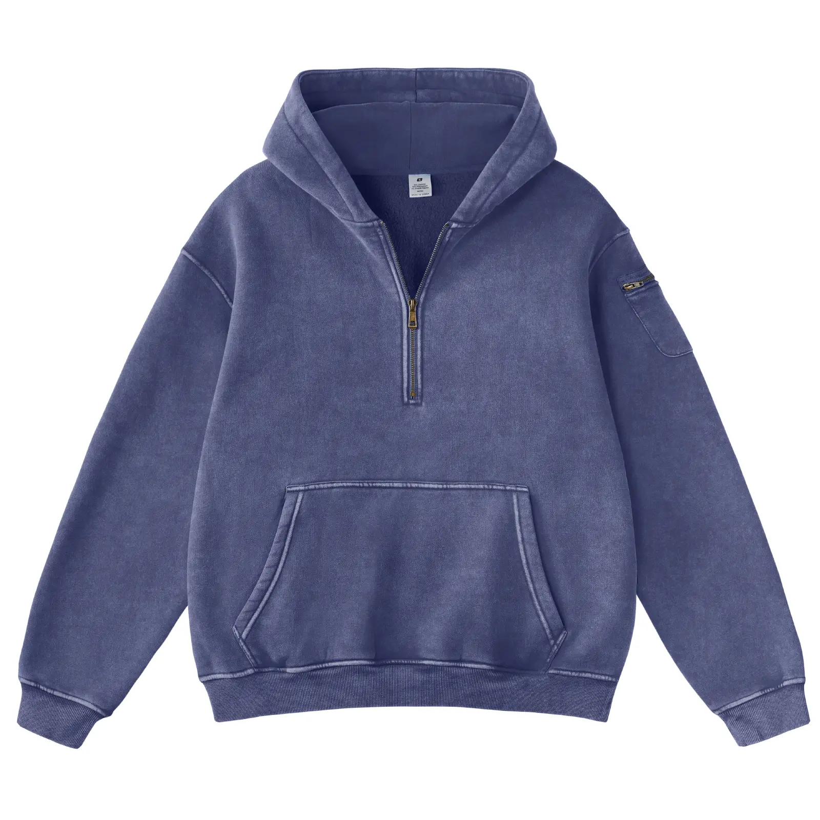 FAIBLE Mens Oversized Zip Hoodie Heavyweight Acid Wash Fleece Pullover 3 Pocket Design Kangaroo Hidden Storage Sleeve Music Pocket Vintage Style Streetwear