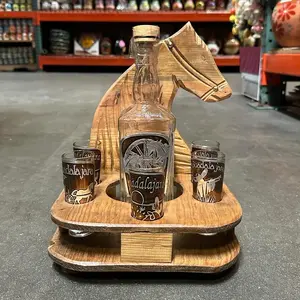 Wood Horse Style Tequila Holder -5 Piece Shot Glass
