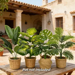 Set of 4 Plastic Artificial Plants, Maintenance-Free Evergreen Money Trees with 48 Large Leaves, DIY Leaf Assembly, Perfect for Home Decoration and Weddings, Planter Not Included