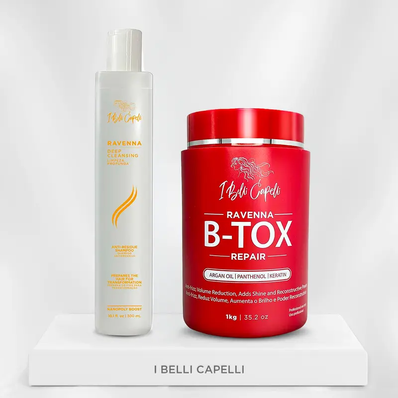 I Belli Capelli Ravenna B-Tox Repair Hair Mask Kit (1kg) + Anti-Residue Shampoo, Keratin Argan Oil Frizz Control, Professional Biotin Beauty Products for Damaged Dry Curly Hair, Hydrate Deep Repair Hydration & Glossy Organic Treatment