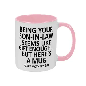 Stylish Reusable Washable Ceramic Coffee Cup - Double-Sided Printed Funny Drinkware with "Being Your Son-In-Law is Gift Enough" Quote, for Mother’s Day Gifting