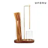 UFORU 2-in-1 Wood/Glass Decorative Aromatherapy Incense Burner-Candle Holder, Unscented Home Goods Accessory with Removable Ash Catcher, Angle-Adjustable Metal Clip, Minimalist Stable Base for Birthday Gifts, Stress Relief