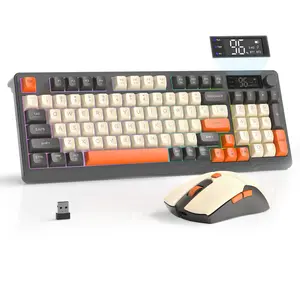 FREEWOLF T96 Rainbow Backlit Gaming Keyboard and Mouse Comb, Smart Display,94Key, LED Lighting,Rechargeable,Silent,Wireless Membrane Keyboard with Knobs, 2000mAh Battery, 6-Button 4KDPI Mouse for Win/Mac