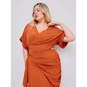 Cider V-neck Wrap Knotted Tie Back Crop Oversized Top Curve & Plus