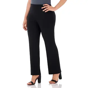 1pc Elegant Plus Size Solid Color Knit Stretch Pants, Polyester Blend, Lightweight 180g/m² Fabric, Spring/Summer Slim Fit Trousers