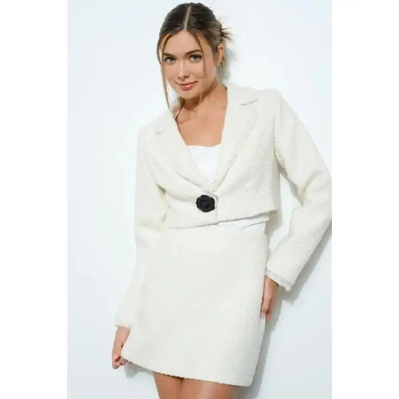Monochrome Boucle Textured Crop Blazer Jacket