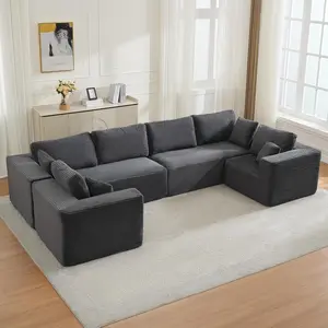 【Summervibes】Modular Sectional Cloud Couch for Living Room,Modern Boneless Couche Set with Plush Corduroy,Comfy Floor Sofa with Memory Foam,Stupendous U Shaped Sofa with Chaise,No Assembly Required、Summervibes