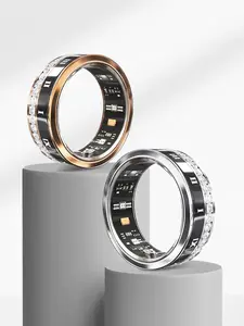 Unique Stainless Steel Zirconia Embedded Bluetooth-compatible Smart Ring for Men and Women, Blood Oxygen and Heart Rate Monitor, Waterproof High-Tech Fashion Accessory in and Silver Color