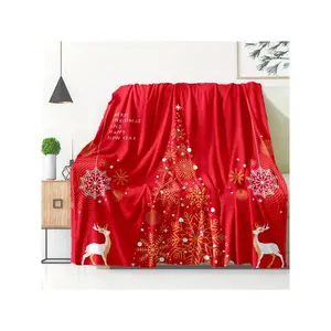 Christmas & New Year Themed Polyester Satin Blanket - Cozy, Soft, All-Season Warmth For Couch, Bed, Sofa, And Travel - Easy Care, Machine Washable - Festive Deer And Tree Design, 240g/M² Weight-30*40in