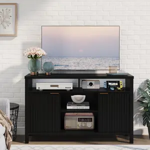 Farmhouse TV Stand for TV up to 58 Inch,Media Entertainment Center Console Table Adjustable Storage,Open Shelves Entertainment Center For Living Room，Bedroom, Entryway,Easy Assembly TV Console