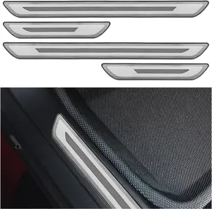 PCS Car Door Sill Protector, Stainless Steel Car Front & Rear Doors Threshold AntiScratch Decoration Strip, SelfAdhesive Auto Door Entry Scuff Plate for Most Cars Truck SUV(Silver)