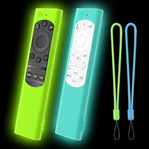 [2 Pack]  Glow in The Dark  Remote Cover for  Flat  TV (2021-2025) - Protective Case for SolarCell Remotes BN59-01388A, BN59-01357, BN59-01385 (Luminous Green + Blue)