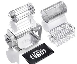 ROTO-Q 360 Family Bundle: Cordless Rotisserie Kit for Grills, Ovens, Smokers - Non-Electric Spit Roaster for Indoor/Outdoor BBQ with Extra Attachments