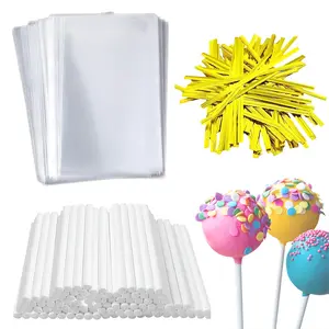 600pcs Food Grade Paper Lollipop Sticks, Transparent Clear Plastic Snack Bags & Twist Ties, Perfect for Cake Pops, Candy, Parties