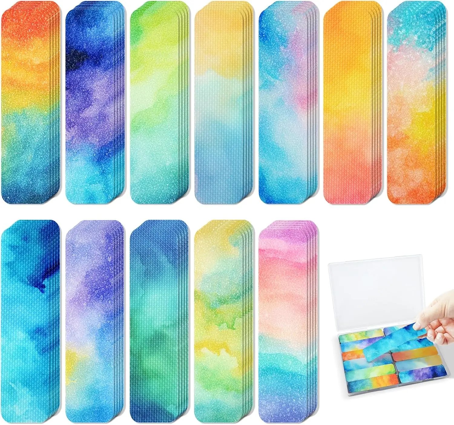 120 Pieces Anxiety Sensory Stickers with 2 Textured Stickers - Desk Fidget and Sensory Stickers with Storage Box for Adults & Teens - Anxiety Relief Sensory Strips (Watercolor)