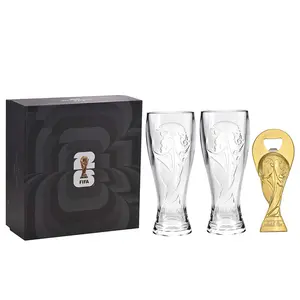 【FIFA WORLD CUP 2026 】Official Gift Box: Drop-resistant beer mug + trophy bottle opener (includes black packaging box) Drinkware Set