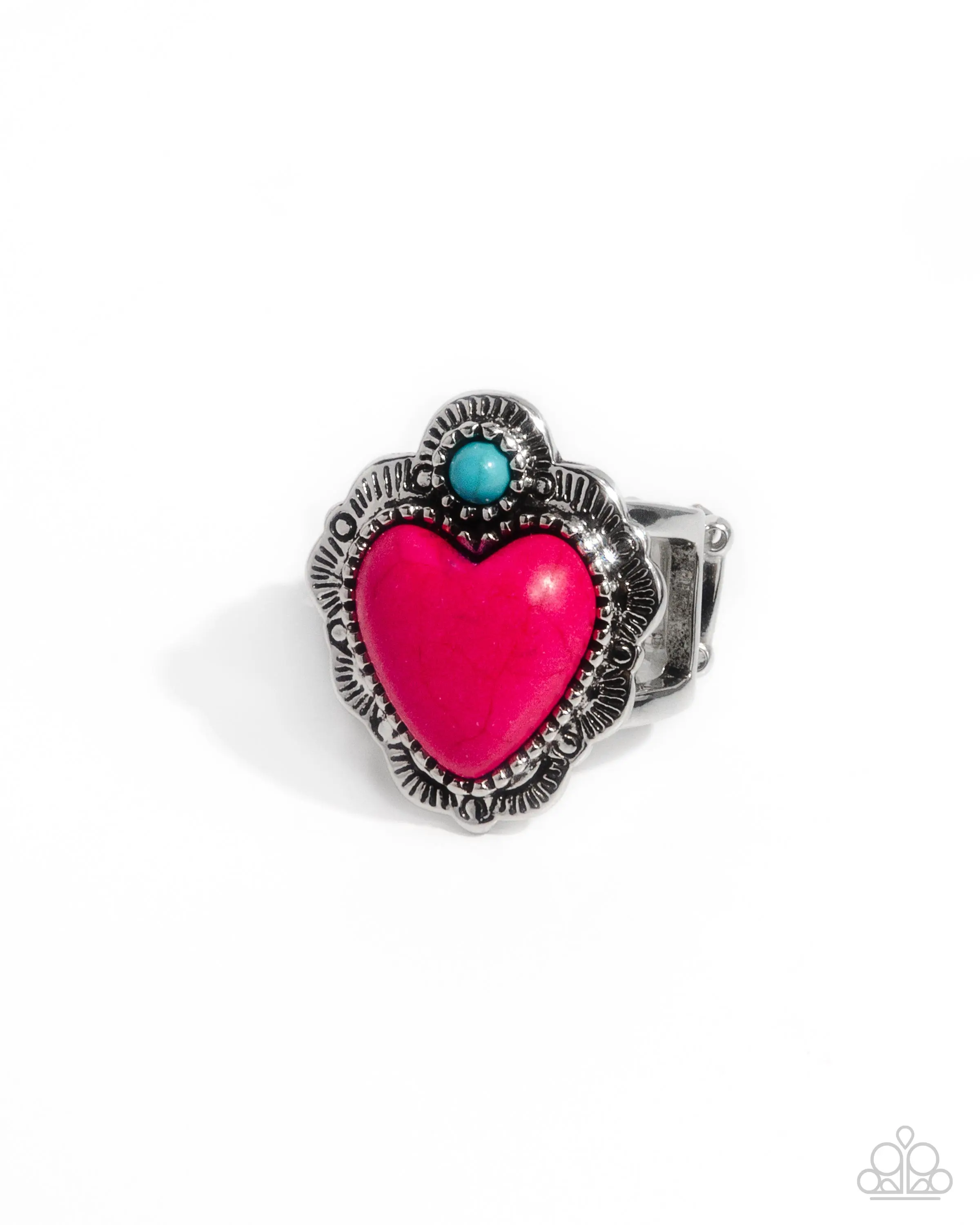 Texas Ranger - Pink Stone Heart Turquoise Silver Ring - Paparazzi