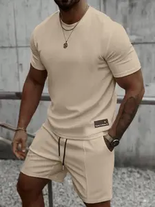 Men's Letter Print Tee & Shorts Loungewear Two-Piece Set, Crew Neck Short Sleeve T-Shirt & Track Shorts, Casual Comfy Men's Sleepwear Set for Summer, Menswear