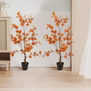 47.2 inch Artificial Eucalyptus Tree, Realistic Fall Decoration, UV-Resistant Artificial Plant with Textured Foliage for Living Room, Office, Wedding, Indoor & Outdoor, 2PCS