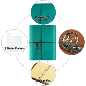 Leather Journal Notebook | Refillable A5 Vintage Dandelion Butterfly Embossed Writing Journal | Hardcover Lined Diary Planner, Cute Stationery & Girly Office Supplies for Women, Men, Students, Gift | Blue | OMEYA