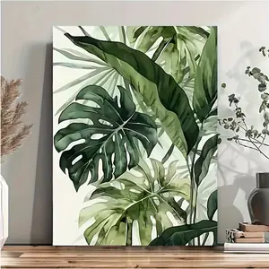 2D Flat Fashion Green Plant Leaf Frameless Artistic Canvas Art - Ideal for Living Room, Bedroom, Office Decoration| Modern Wall Hanging Art Gift Creative