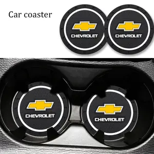 Chevrolet Car Logo Cup Holder Mat, Round Silicone Anti-Slip Coaster, Personalized Car Interior Accessory, Creative Car Water Bottle Pad
