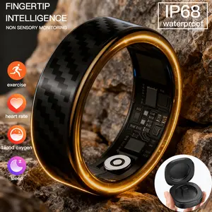 Carbon Fiber Texture Smart Ring - Sleep, Heart Rate & Stress Monitor | Fitness Tracker with IP68 Waterproof, Step Counter & Multiple Sports Modes | Unisex Fitness Ring, Women's Couple Style with Charging Case