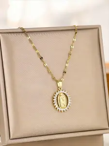 Women's Elegant Rhinestone Pendant Necklace, Stainless Steel Chain, Plain Design Jewelry Gift for Women & Girls