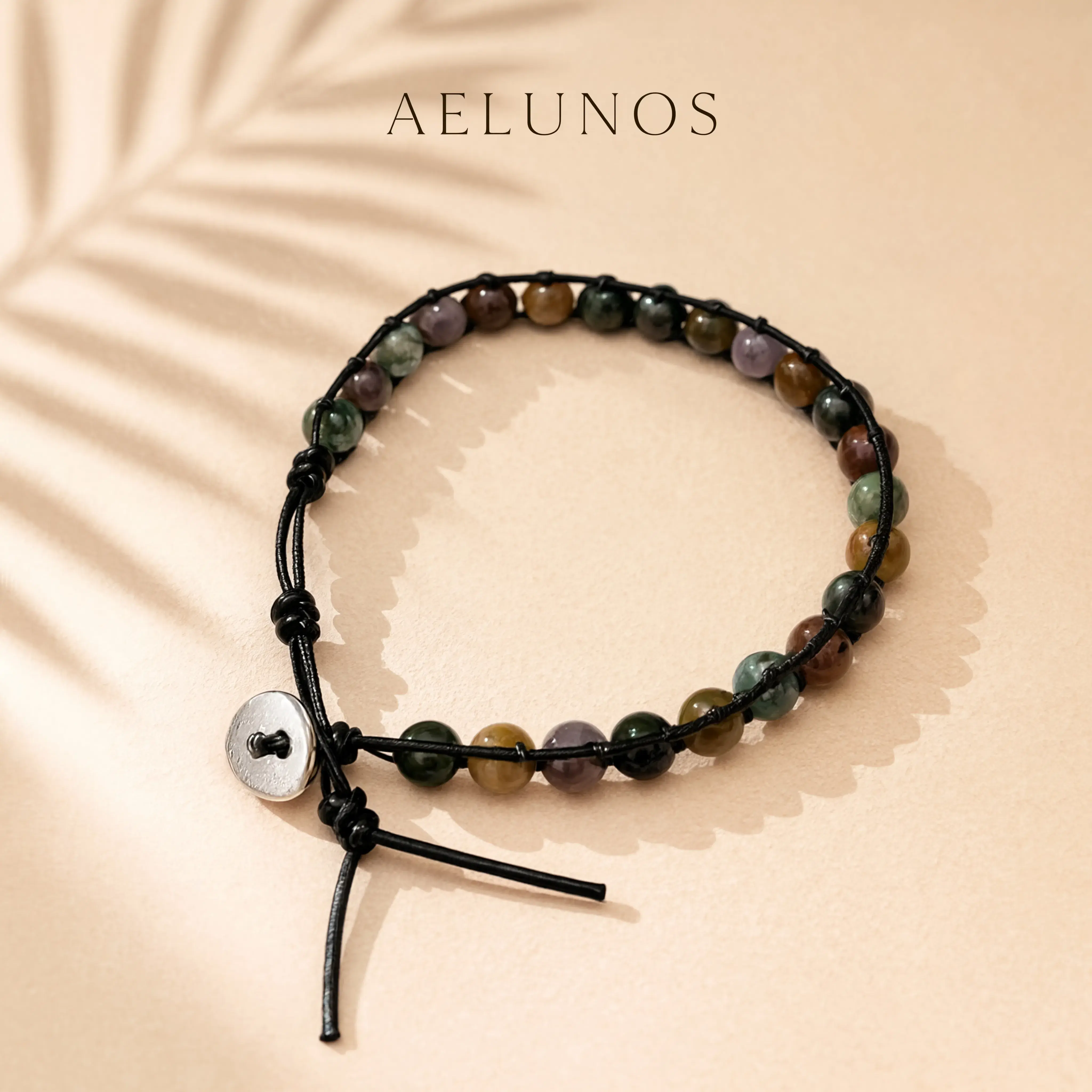 AELUNOS Handmade Indian Agate Stone Wrap Bracelet, Adjustable Black Woven Leather Cord, Hippie Bohemian Lucky Charm Jewelry for Daily Wear, Love & Freedom Unisex Gift for Men and Women