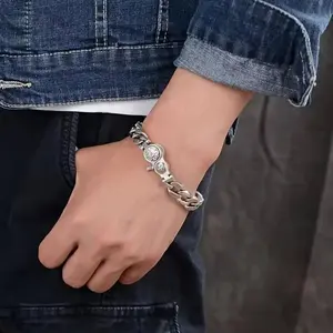 2026 S925 Silver Plated Unisex Good Luck Bracelet Domineering Cool Bracelet Neutral Style Rotatable Fashion Bracelet, Timeless Retro Peace elegant jewelry