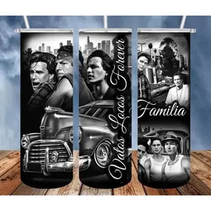 20oz Blood In and Blood Out Tumbler, Stainless Steel Travel Cup, Double Wall Vacuum Insulated Cup, Keeps Hot and Cold Drinks Longer, Classic Movie Themed Drinkware, Iconic Movie Graphic Print, Leakproof Lid and Straw Included