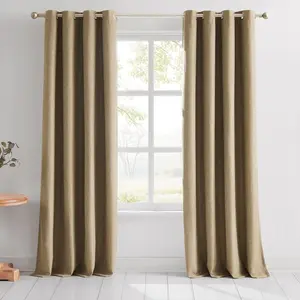 Lush Decor Meena Slub 100% Blackout Window Curtain Panels Pair Solid Color 52 Inches Wide Energy Efficient with Metal Grommets Easy to Install