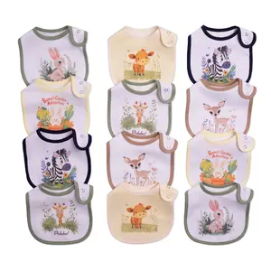 12-Pack Waterproof Baby Bibs for Boys & Girls, Soft Cotton Feeding Bib Set with Adjustable Snaps, Leakproof Drool & Teething Bibs for Newborns & Toddlers