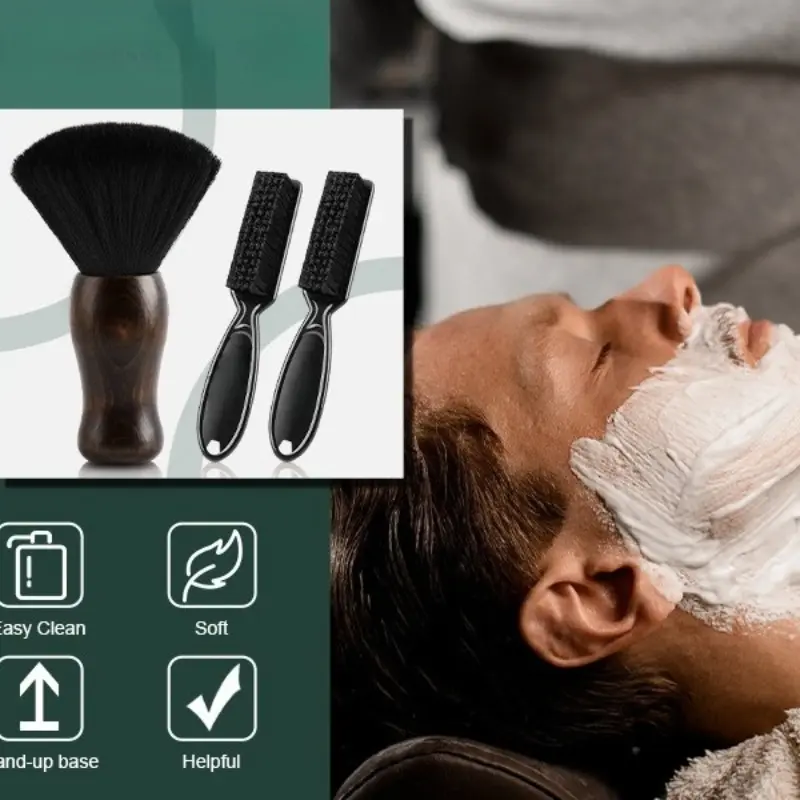 3 IN 1 Barber Neck Duster Brush Set, Professional Barber Accessories Cleaning Supplies, Duster Nylon Brush Hair Cutting Styling Brush Tool (Brown & Black)