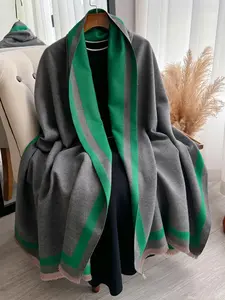 Elegant Double Sided Design Shawl, Casual Soft Warm Textured Blanket Scarf for Fall & Winter, Fashion Accessories for Women & Men