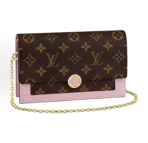Pre-owned Louis Vuitton Canvas Shoulder Bags Flore Chain Wallet Monogram and Pink Leather
