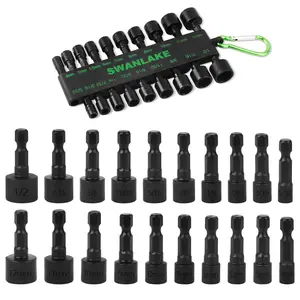 SWANLAKE 20PCS Power Nut Driver Set for Impact Drill, 1/4” Hex Head Drill Bit Set SAE and Metric magnetic screwdriver tool kit magnetic screwdriver electric drill screwdriver set tool accessory  power tools set screwdriver bit perfect gift dad gift