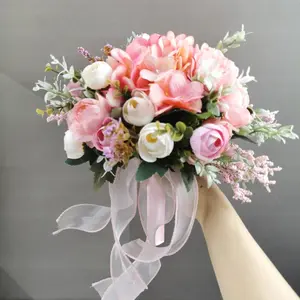 Rustic French Style Bride’s Bouquet, 11.81Inch Artificial Roses, Camellias, and Hydrangeas for Wedding and Home Decoration