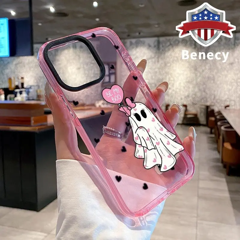 Soft Case Anti-Yellowing Shockproof Thin, Transparent Plastic Cover with Raised Camera Protection, Anti-Slip Grip & durable flexible shell. Shock-absorbing padding softens drops for iPhone 17-11 Pro Max/Plus/XR/XS Models, Halloween Ghostly Sweetheart Desi