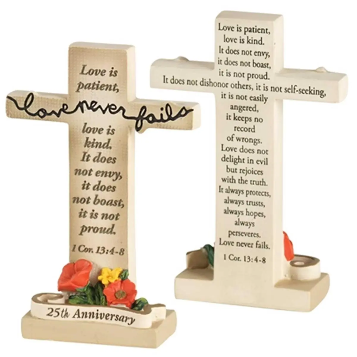 Dicksons TTCR-801 25 th Anniversary Love Never Fails Floral Tabletop Small Cross