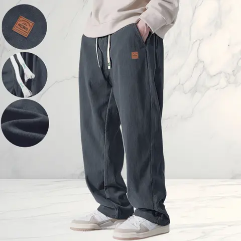 Men's Plain Solid Corduroy Casual Streetwear Pants - Elastic Drawcord Waist, Relaxed Wide Leg, Loose-Fit Draping, Retro Trendy Brand Style, Autumn Winter Cold-Wash Bottoms, Beige/Olive Green, Father's Day Gifts 2026 Summerwins