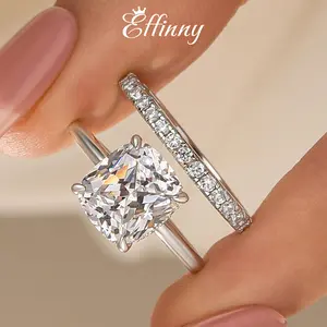 Effinny Jewelry 3.0ct Cushion Cut Solitaire Wedding Ring Set, Cubic Zirconia Promise Ring, 925 Sterling Silver Anniversary Ring for Women
