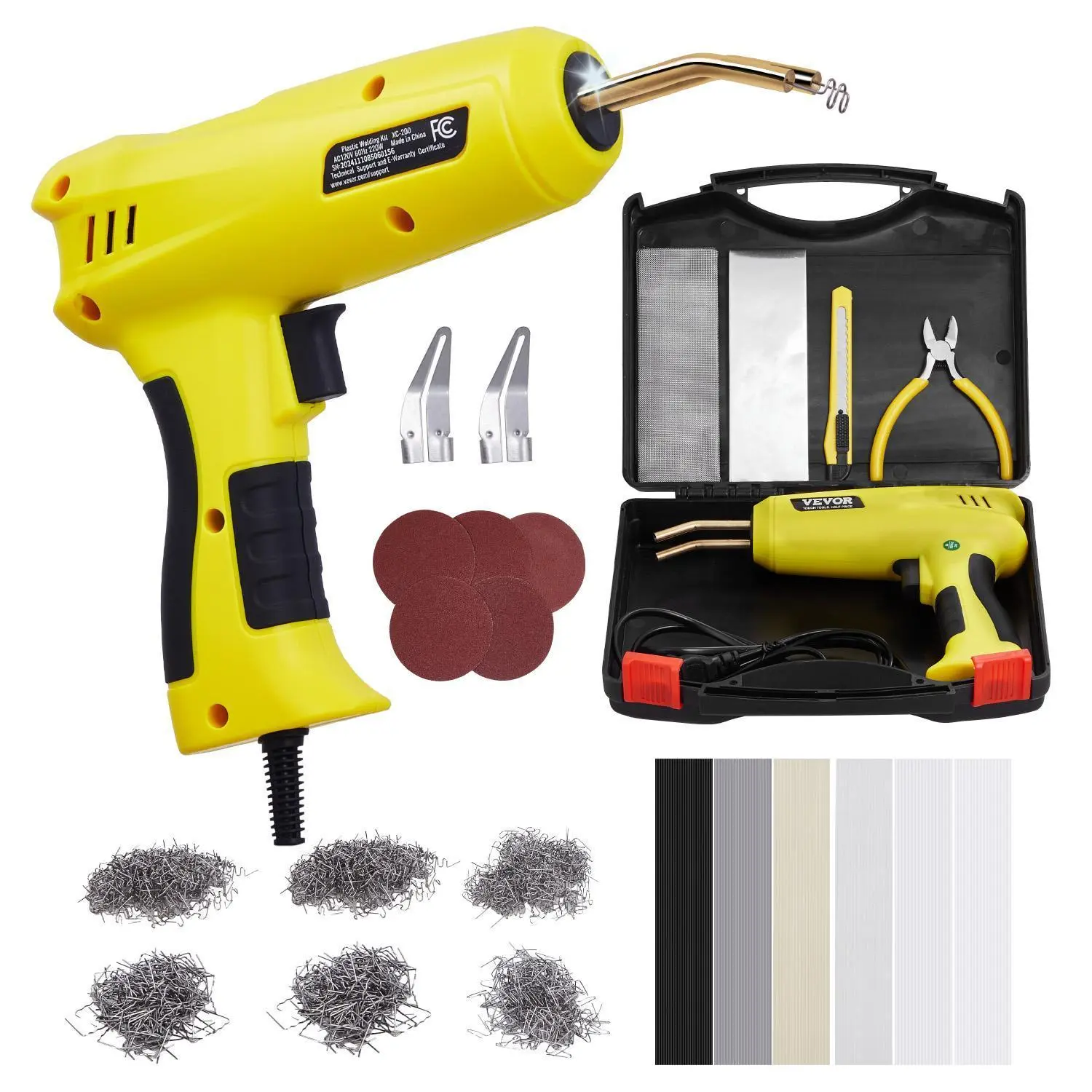 【Summervibes】VEVOR Plastic Welding Kit, 220W Plastic Welder Gun with 1200PCS Hot Staples & 76PCS Welding Rods, Professional Hot Staple Welding Gun with LED Light, Carrying Case for Kayak, Toys, Car Bumper Repair