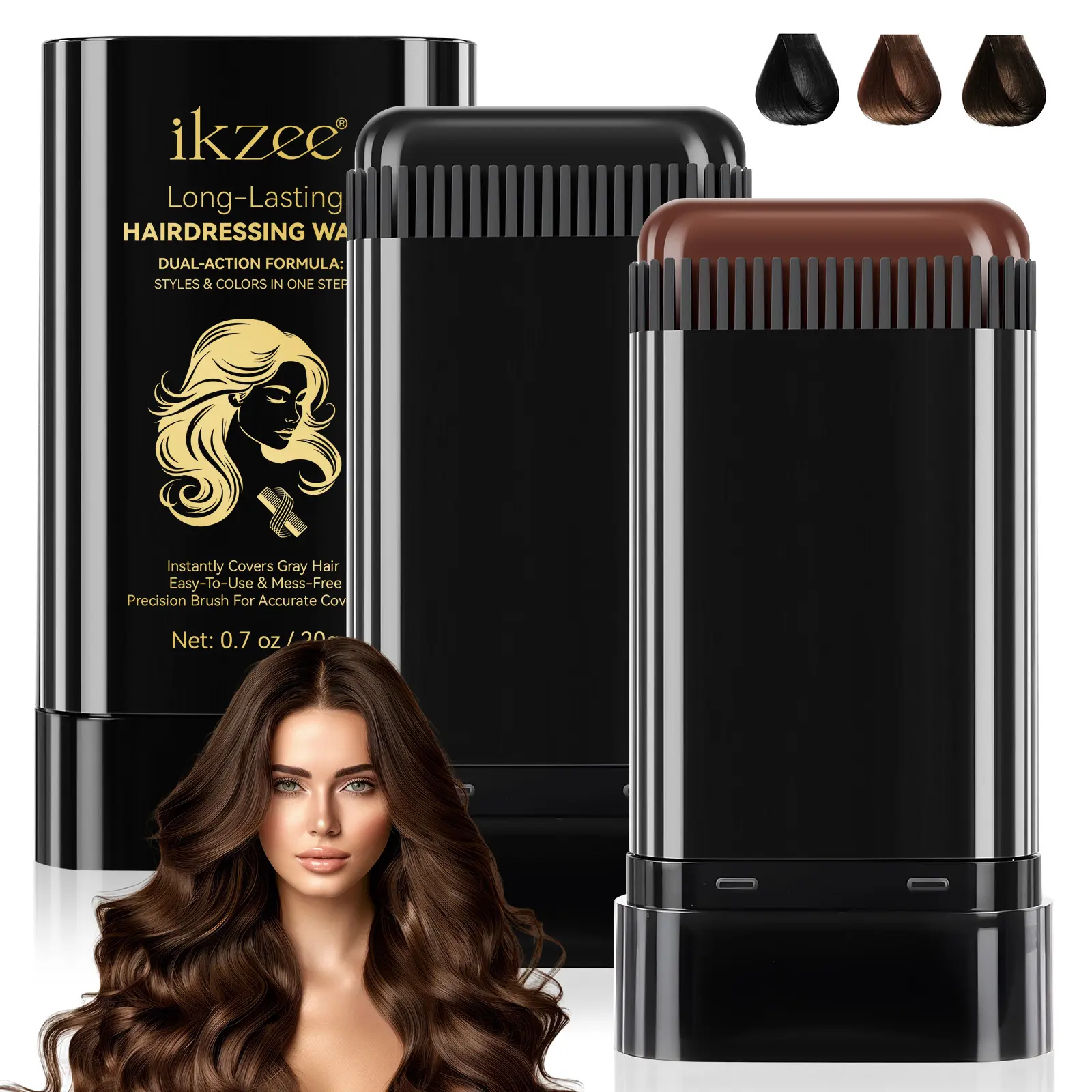 Ikzee Hair Dye Stick 20g Cover Gray Hairs Root Touch Up Long-Lasting Smooth Shine Waterproof Sweatproof Oil Control No Bleeding Salon Quality