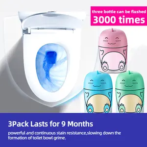 Cute Dinosaur-Shaped Toilet Bowl Cleaner Bottle, Bathroom Toilet Tank Cleaner with Ocean, Jasmine, and Peach Scent,Three bottles can be used for 9 months (Three colors and three bottles) Powerful Cleaning Tablets Household