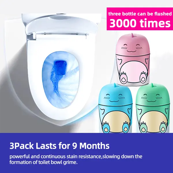 Cute Dinosaur-Shaped Toilet Bowl Cleaner Bottle, Bathroom Toilet Tank Cleaner with Ocean, Jasmine, and Peach Scent,Three bottles can be used for 9 months (Three colors and three bottles) Powerful Cleaning Tablets Household