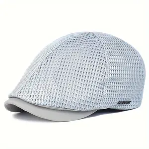 Summer Breathable Mesh Newsboy Cap, Outdoor Golf Hat Casual Solid Flat Cap