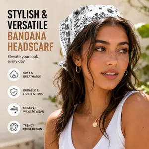 3/6PCS Boho Bandana Head Scarf for Women – Elastic Non Slip Hair Scarf Headband with Clips, Large Triangle Kerchief Head Wrap for Y2K, Western, Festival, Cowgirl & Everyday Styling